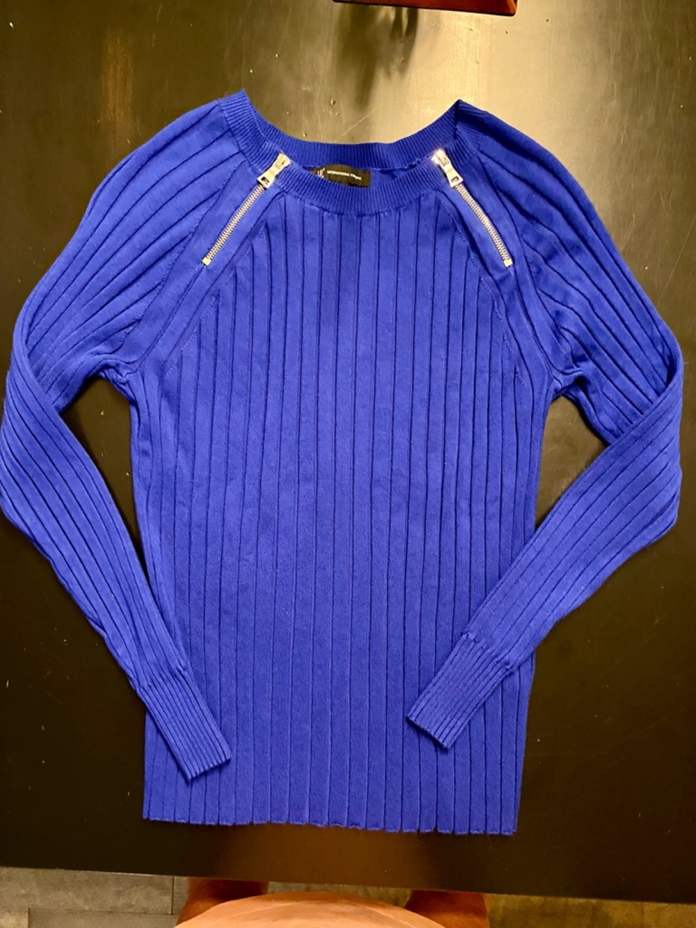 INC International Concepts Cobalt Zip-Shoulder Ribbed Sweater NWOT